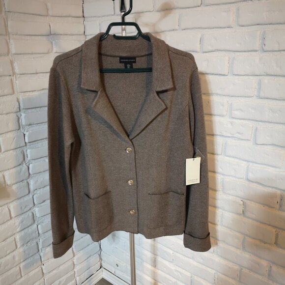 NWT Adrienne Vittadini Ladies Size Large Brown Straight Fit Knit Blazer - Picture 1 of 14